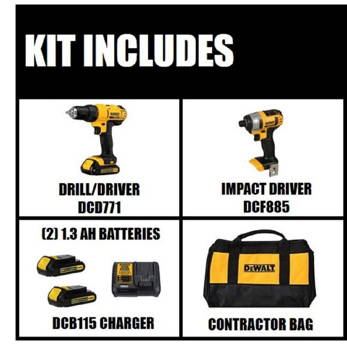 DeWalt 20V Li-Ion Compact Drill & Impact Kit (DCD771 + DCF885)