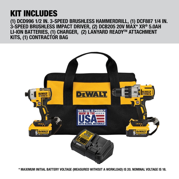 DeWalt 20V MAX XR® Brushless 5 Ah Hammer Drill/Impact Kit