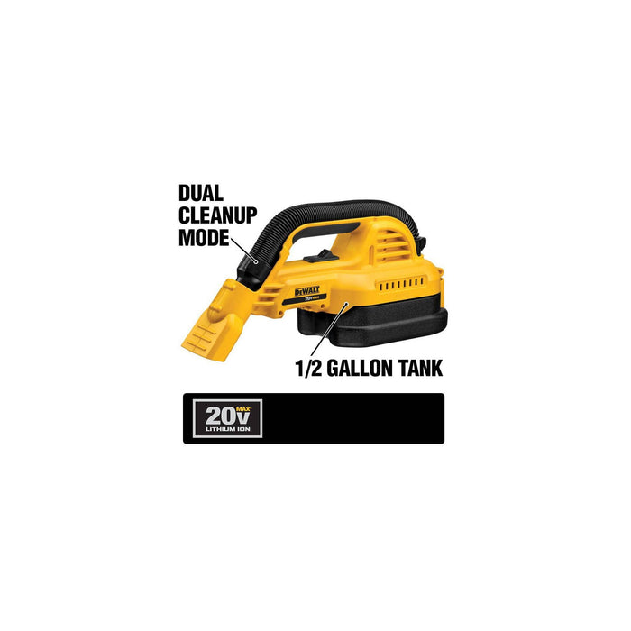 DeWalt 20V MAX 1/2 Gallon Wet/Dry Portable Vacuum - Tool Only