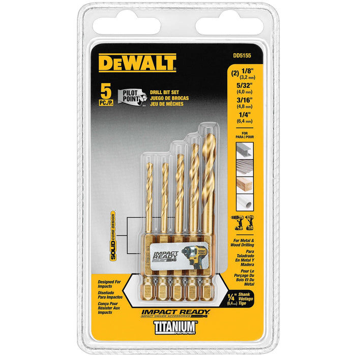 DeWalt 5 pc. IMPACT READY® Titanium Nitride Coating Drill Bit Set