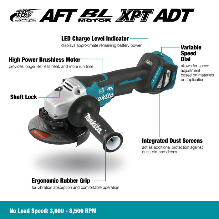 Makita 18V LXT 5" Brushless Cordless Angle Grinder w/ Paddle Switch - Tool Only