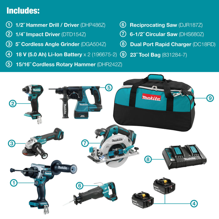 Makita 18V LXT Brushless 6-Tool Combo Kit