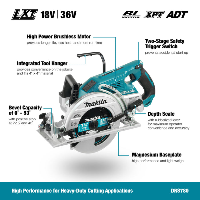 Makita 36V LXT 7-1/4" Dual Battery Brushless Circular Saw - Tool Only