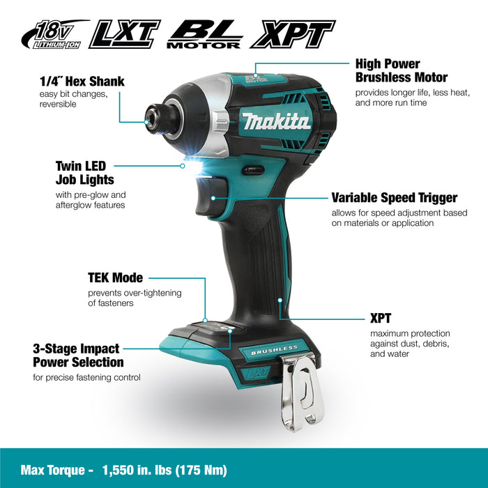 Makita DTD154Z 18V LXT 1/4" Brushless Impact Driver - Tool Only