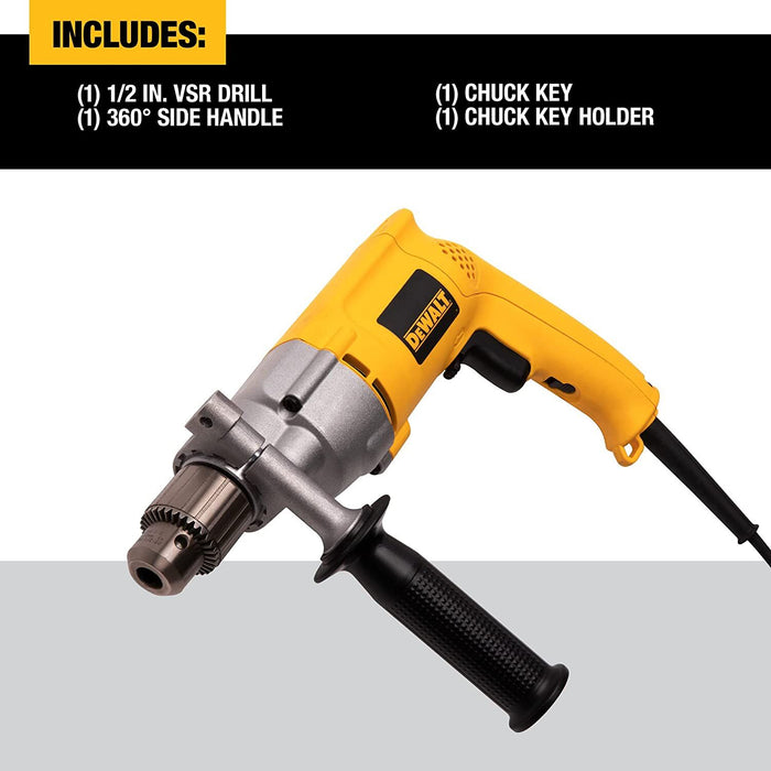 DeWalt 1/2" 600 RPM VSR Corded Power Drill - Keyed Chuck