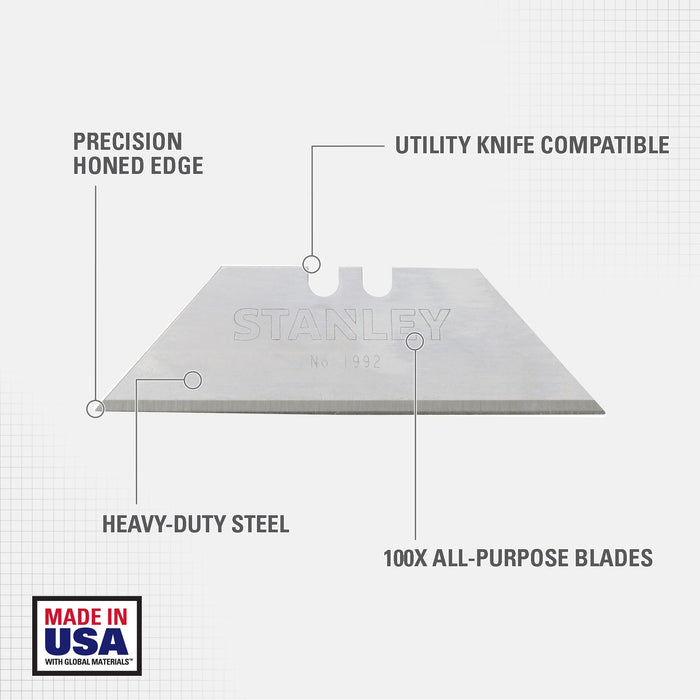 Stanley 100PK 2 Heavy Duty Utility Blades w/Dispenser