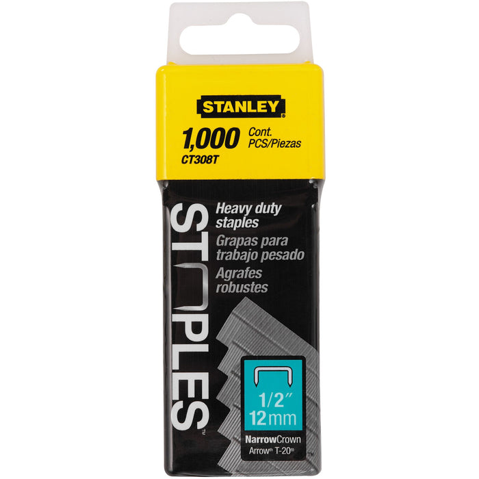 Stanley 1000PK T-20 Narrow Crown Staples - 1/2"