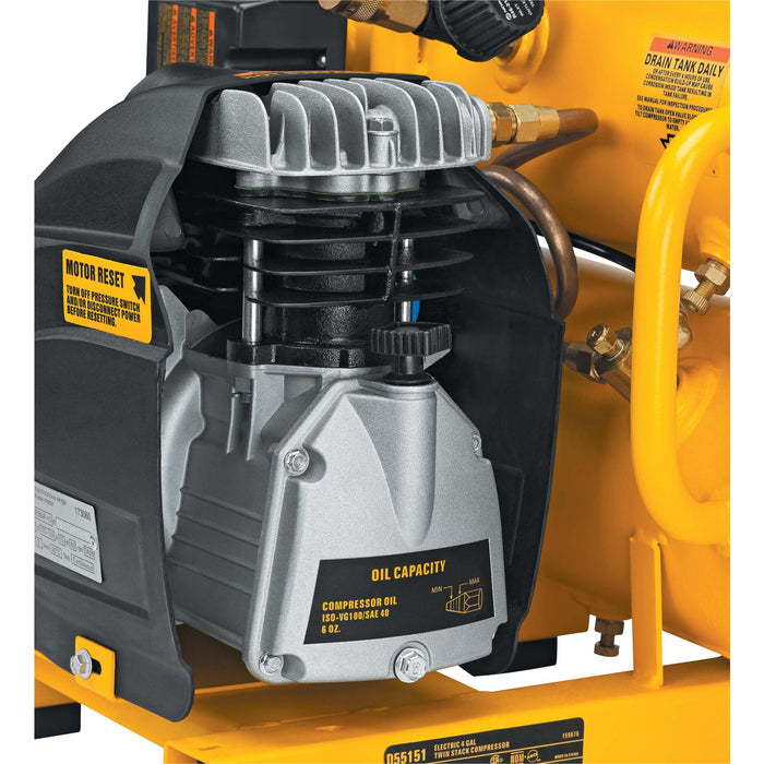 DeWalt 1.1 HP Continuous Twin Tank 4 Gallon Electric Hand Carry Compressor