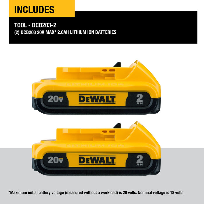 DeWalt 2PK 20V MAX Compact Li-Ion Battery - 2.0Ah