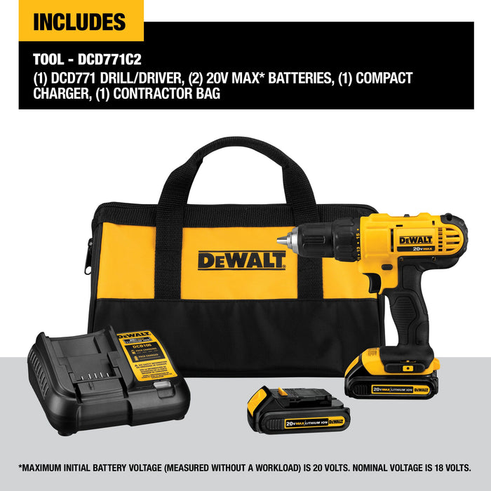 DeWalt 20V MAX Li-Ion Compact 1/2" Drill/Driver Kit