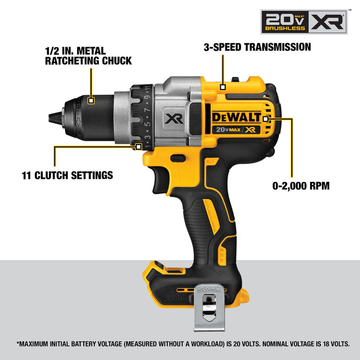 DeWalt 20V MAX XR® Cordless Brushless 3-Speed Drill/Driver - Tool Only