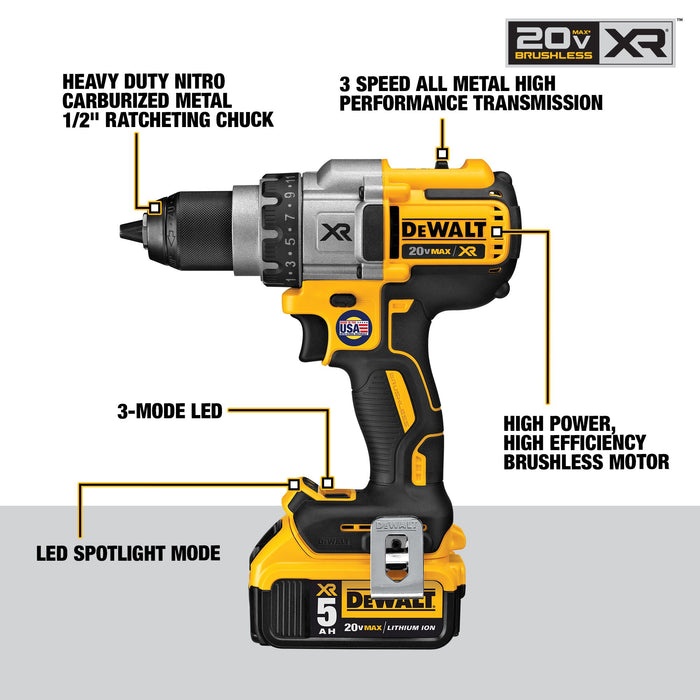 DeWalt 20V MAX XR® Cordless Brushless 3-Speed Drill/Driver Kit