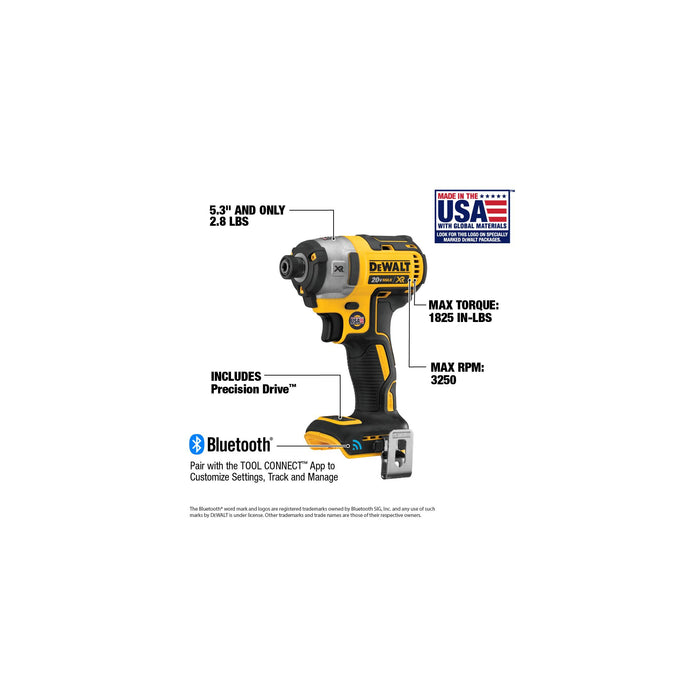 DeWalt 20V MAX XR® Brushless TOOL CONNECT™ 1/4" Impact Driver - Tool Only