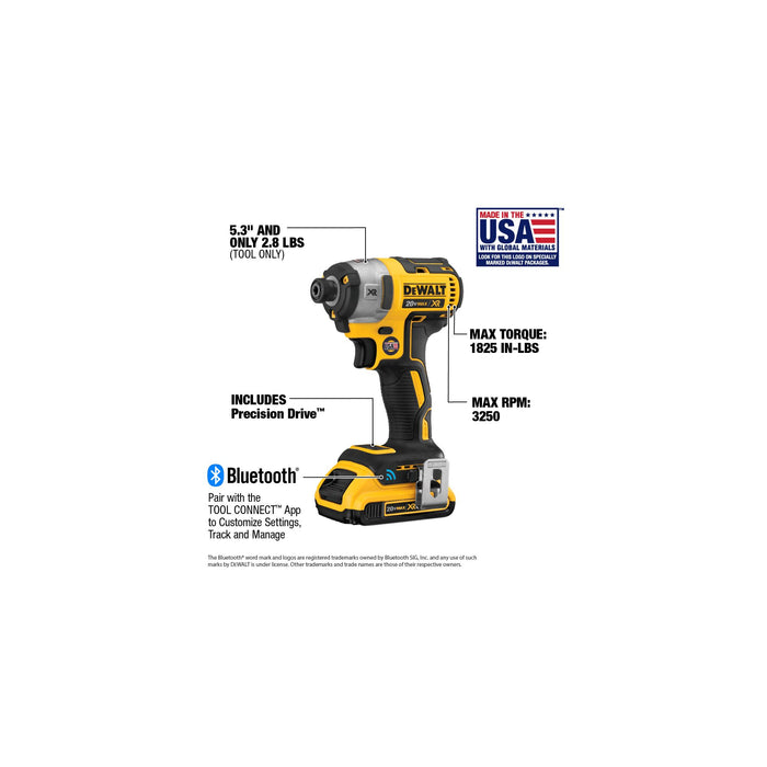 DeWalt 20V MAX XR® Brushless TOOL CONNECT™ 1/4" Impact Driver Kit