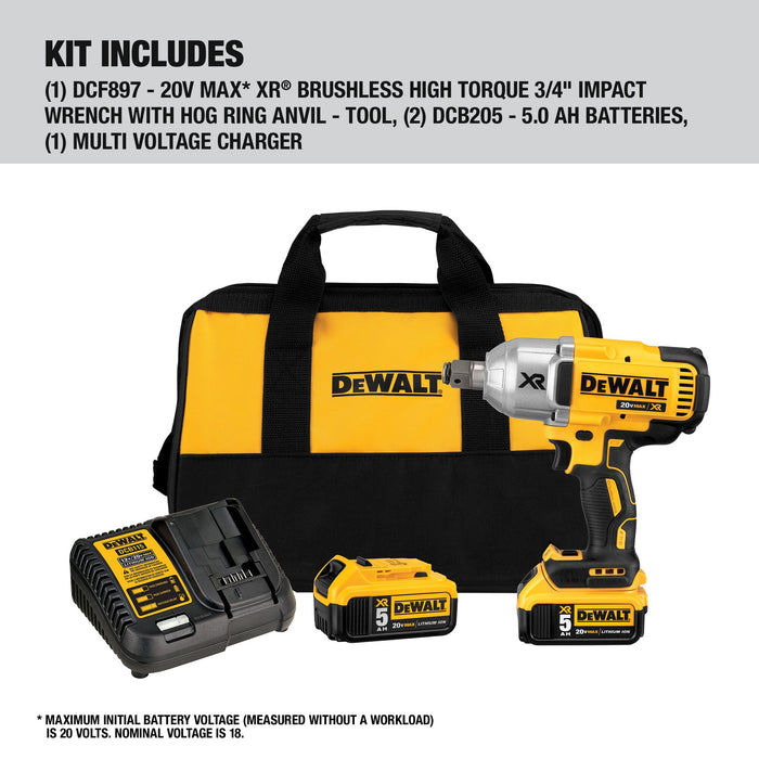 DeWalt 20V Brushless - 3/4" Impact Wrench Kit w/ Hog Ring (700 ft/lbs)