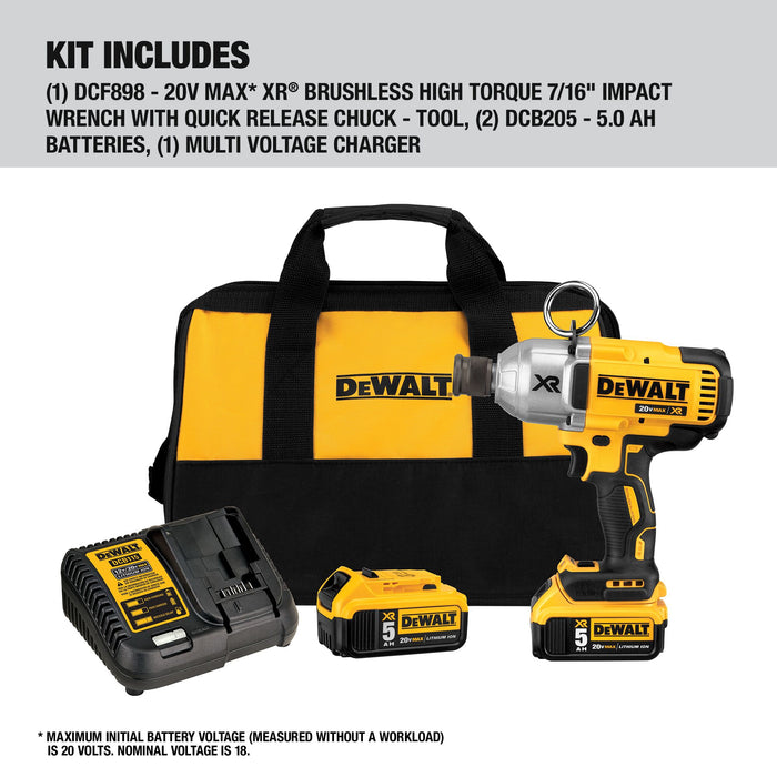 DeWalt 20V MAX XR® High Torque 7/16" Impact Wrench w/ Quick Release Chuck Kit