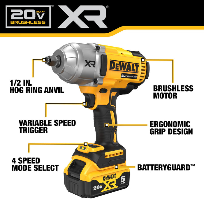 DeWalt 20V MAX XR® 1/2" High Torque Impact Wrench w/ Hog Ring Anvil Kit