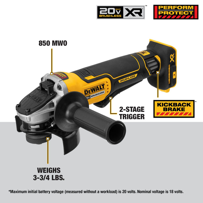 DeWalt 20V MAX XR 4.5" Small Angle Grinder w/ Kickback Brake - Tool Only