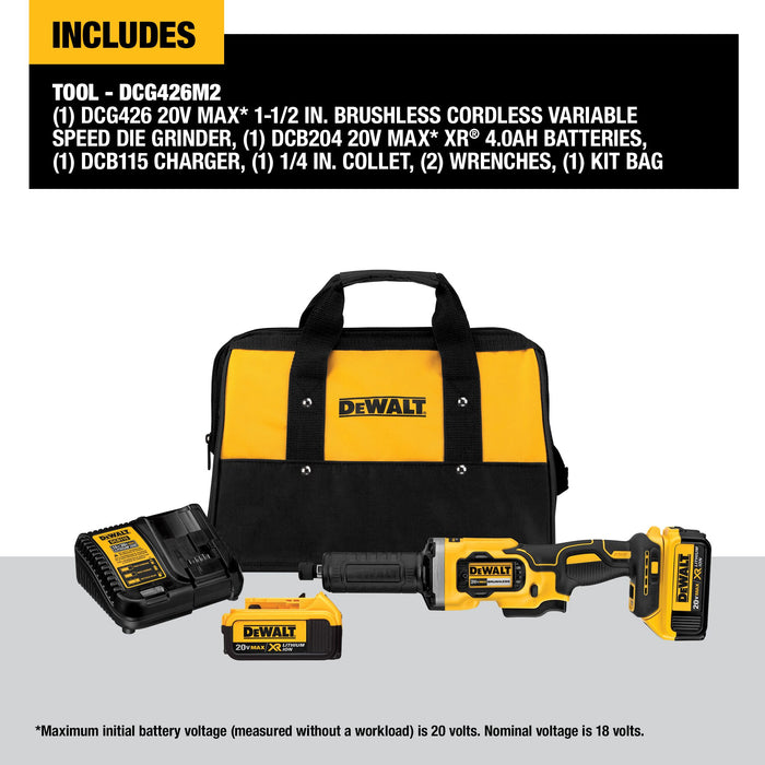 DeWalt 20V MAX XR® Brushless 1-1/2" Variable Speed Cordless Die Grinder Kit