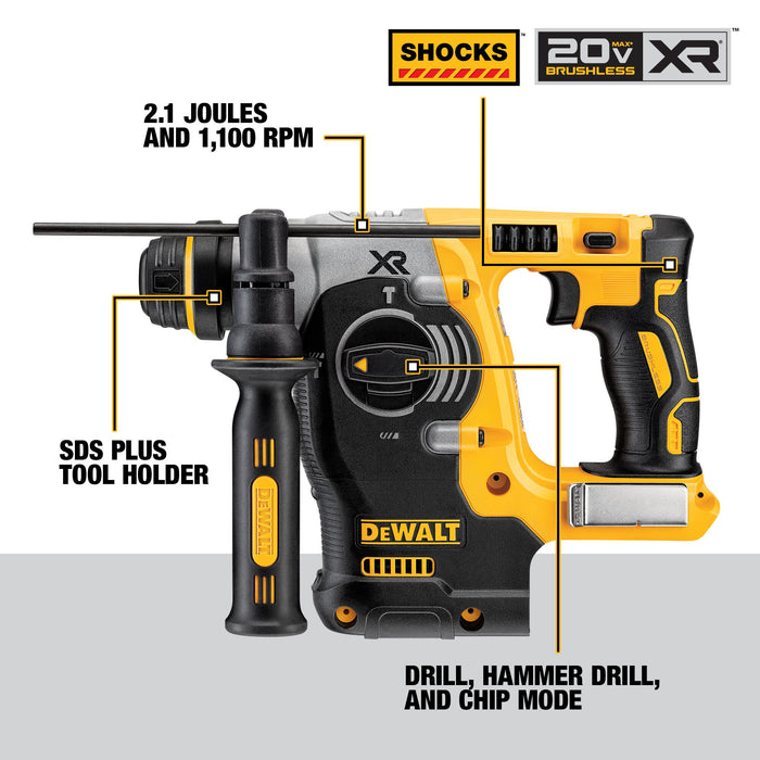 DeWalt 20V MAX XR® Brushless 1" SDS Plus L-Shape Rotary Hammer - Tool Only