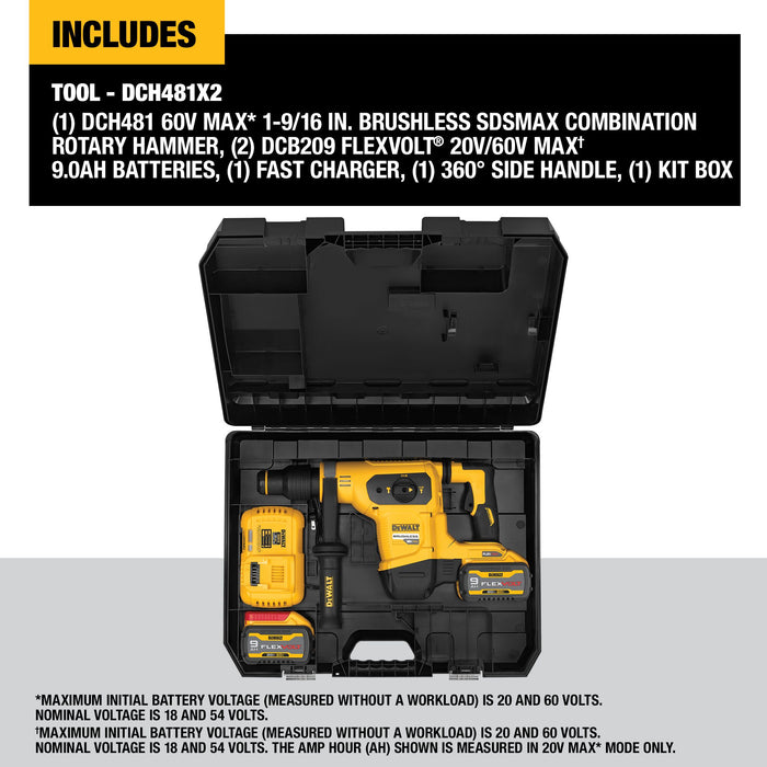 DeWalt 60V MAX 1-9/16" Brushless SDS MAX Combination Rotary Hammer Kit