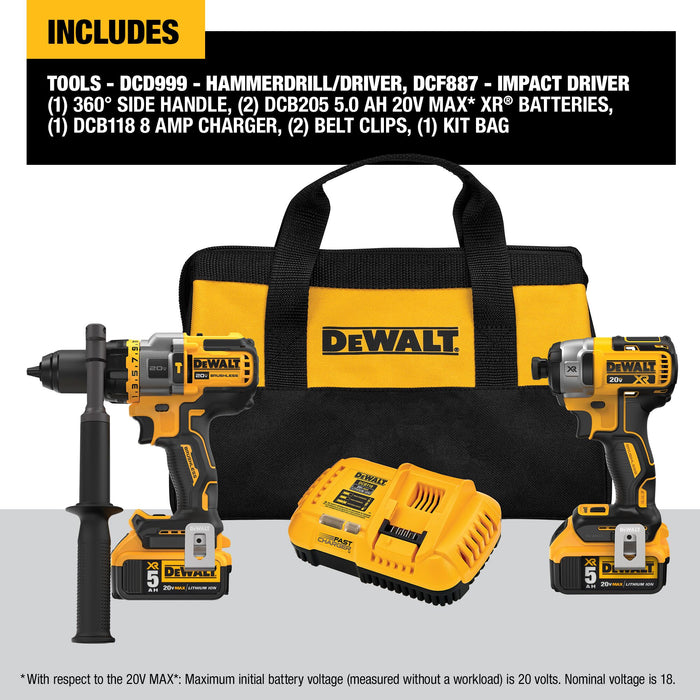 DeWalt 20V FLEXVOLT ADVANTAGE Hammer/Impact Drill Kit - 2 x 5.0Ah