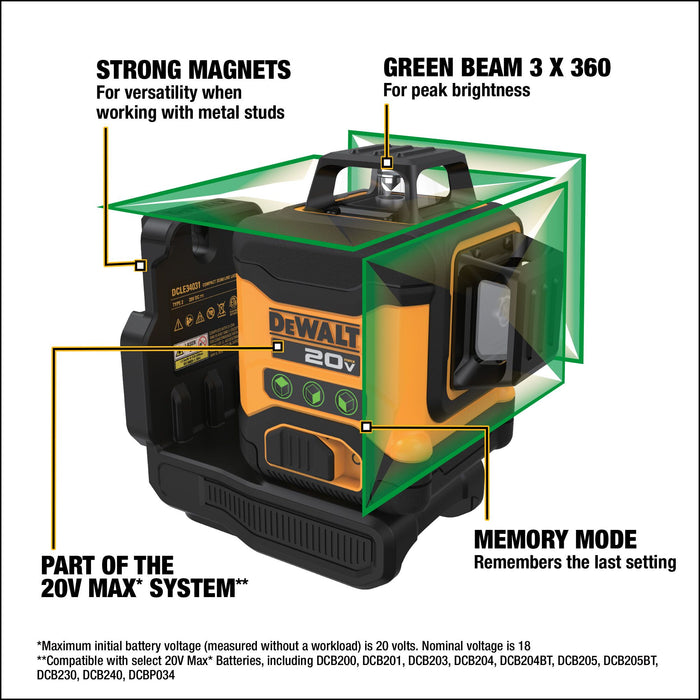 DeWalt 20V 3 x 360 Green Line Laser - Tool Only