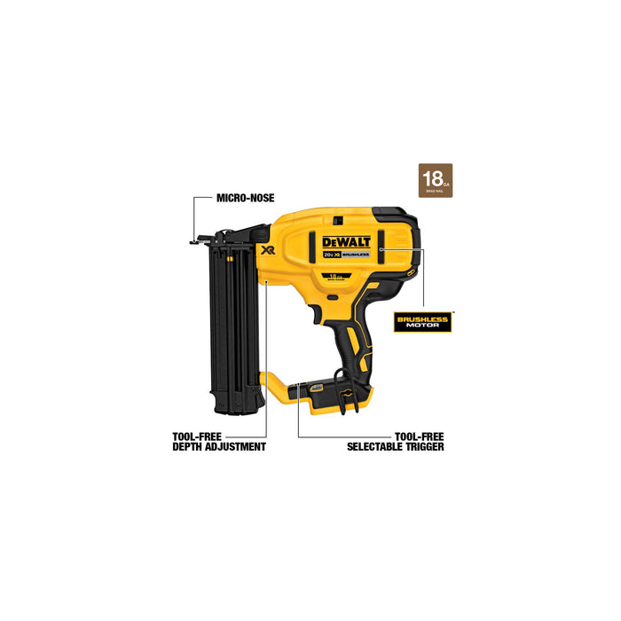 DeWalt 20V MAX XR® 18 Gauge Cordless Brad Nailer - Tool Only