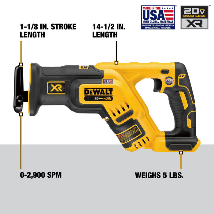 DeWalt 20V MAX XR Brushless Compact Reciprocating Saw - Tool Only