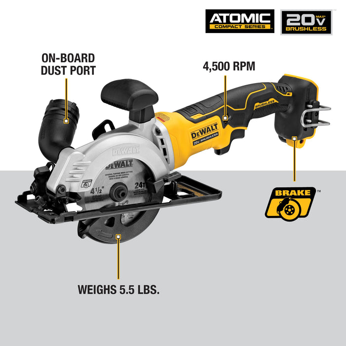 DeWalt ATOMIC 20V MAX Brushless 4-1/2" Cordless Circular Saw - Tool Only