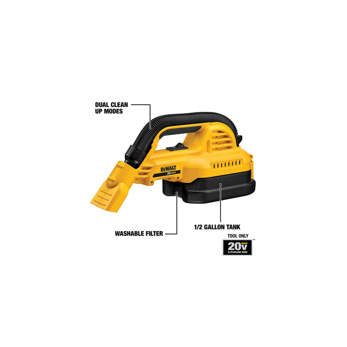 DeWalt 20V MAX 1/2 Gallon Wet/Dry Portable Vacuum - Tool Only