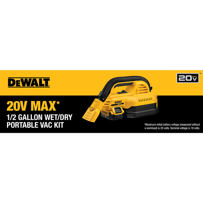 DeWalt 20V MAX 1/2 Gallon Wet/Dry Portable Vacuum Kit