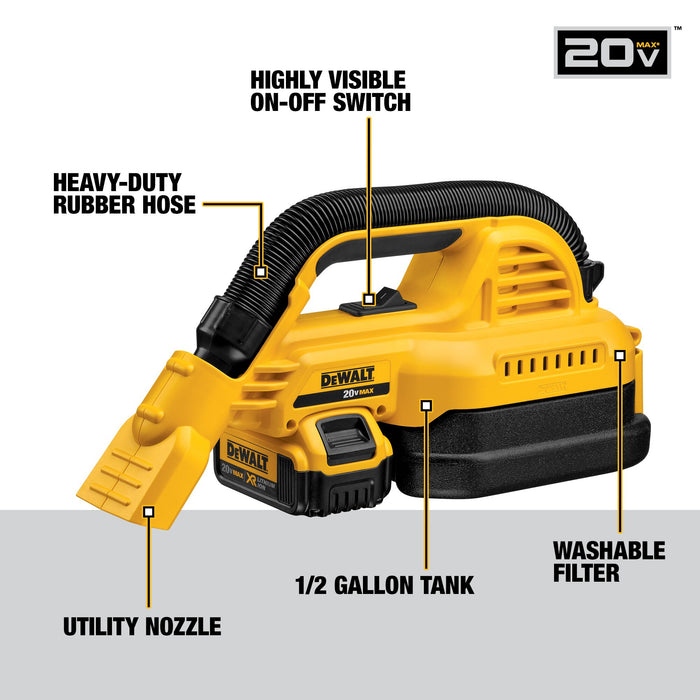 DeWalt 20V MAX 1/2 Gallon Wet/Dry Portable Vacuum Kit