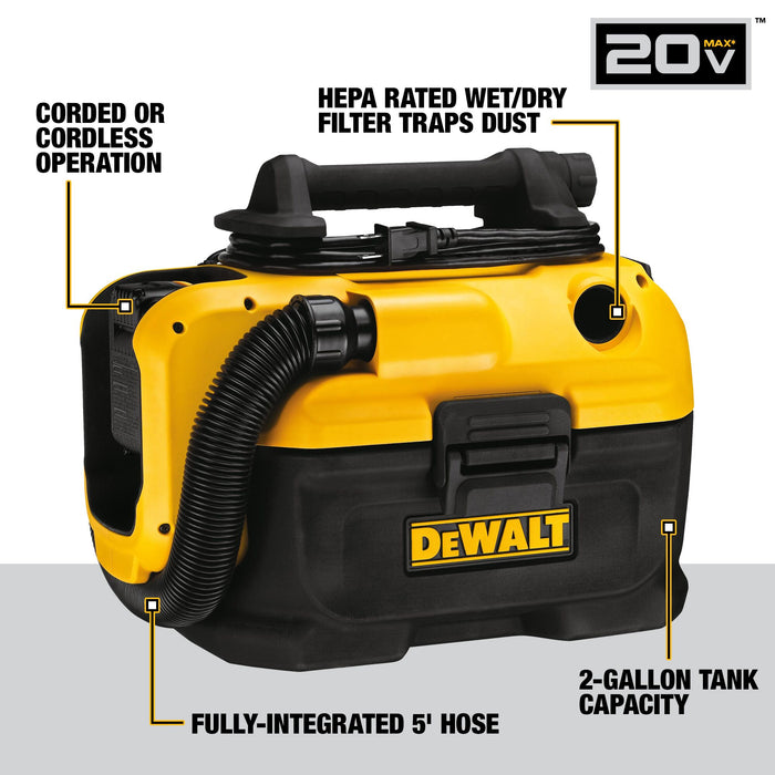 DeWalt 20V MAX Cordless/Corded Wet-Dry Vacuum - Tool Only