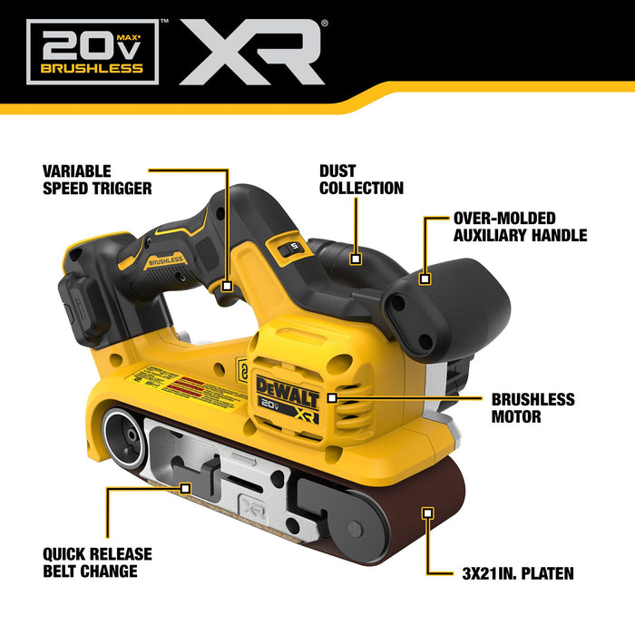 DeWalt 20V XR® Brushless 3" x 21" Belt Sander - Tool Only