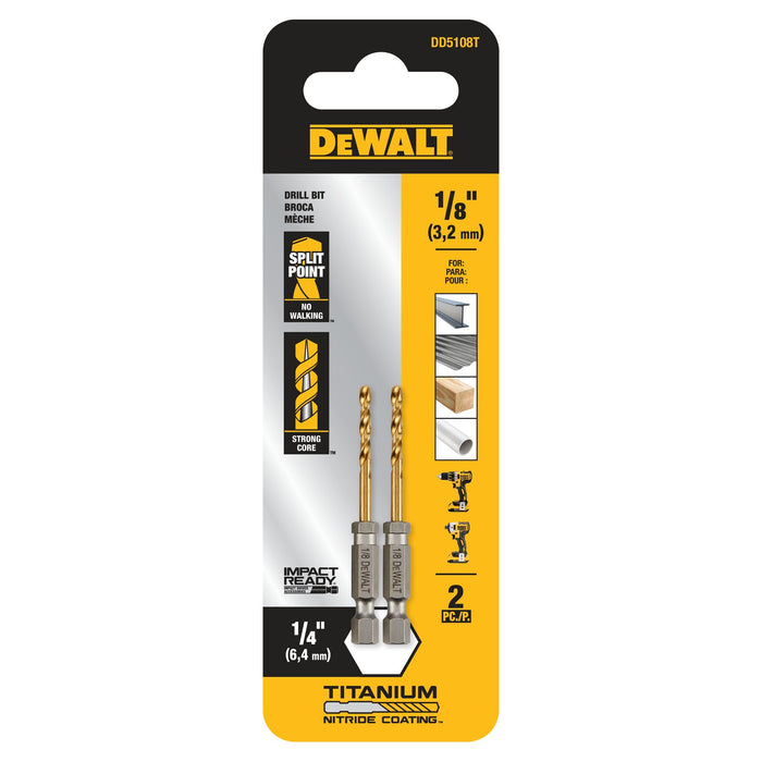 DeWalt 2PK IMPACT READY® Titanium Nitride Coated Drill Bit - 1/8"