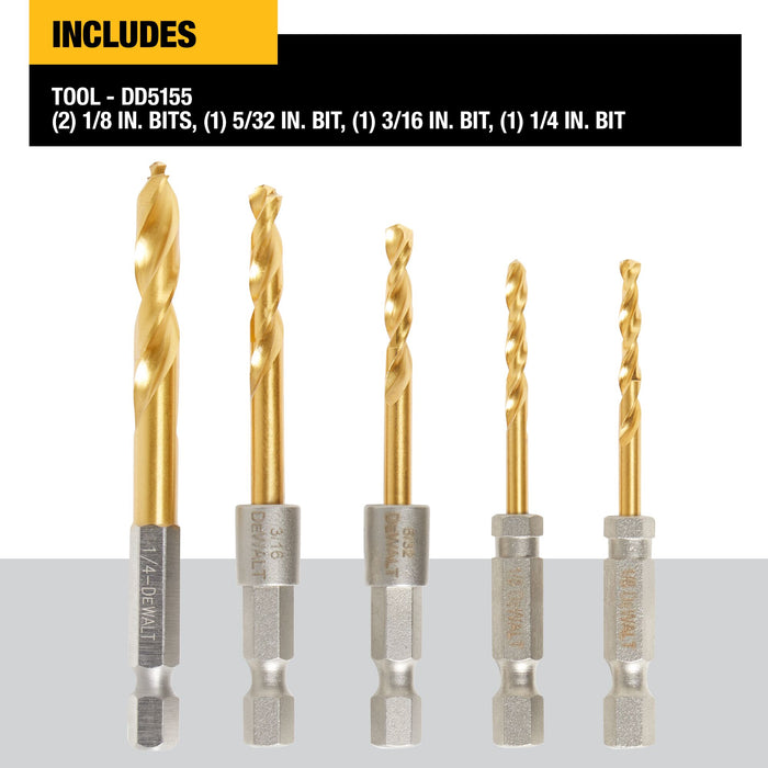 DeWalt 5 pc. IMPACT READY® Titanium Nitride Coating Drill Bit Set