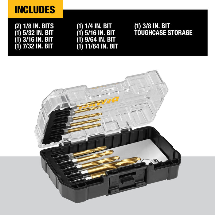 DeWalt 10 pc. Titanium Nitride Coated 1/4" Hex Impact Drill Bit Set