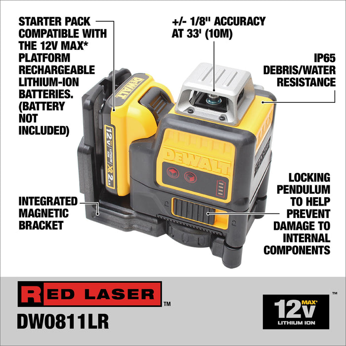 DeWalt 12V MAX 2 x 360° Red Line Laser