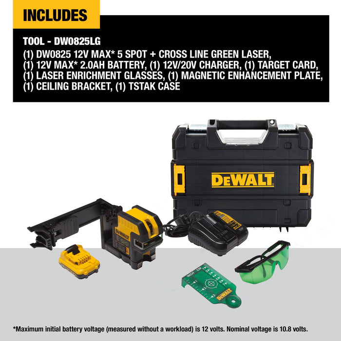 DeWalt 12V MAX 5-Spot + Cross Line Green Laser