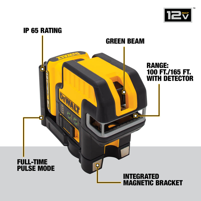 DeWalt 12V MAX 5-Spot + Cross Line Green Laser