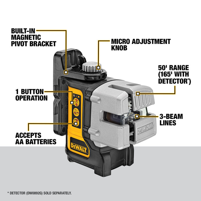 DeWalt Self-Leveling Red Beam 3 Line Laser