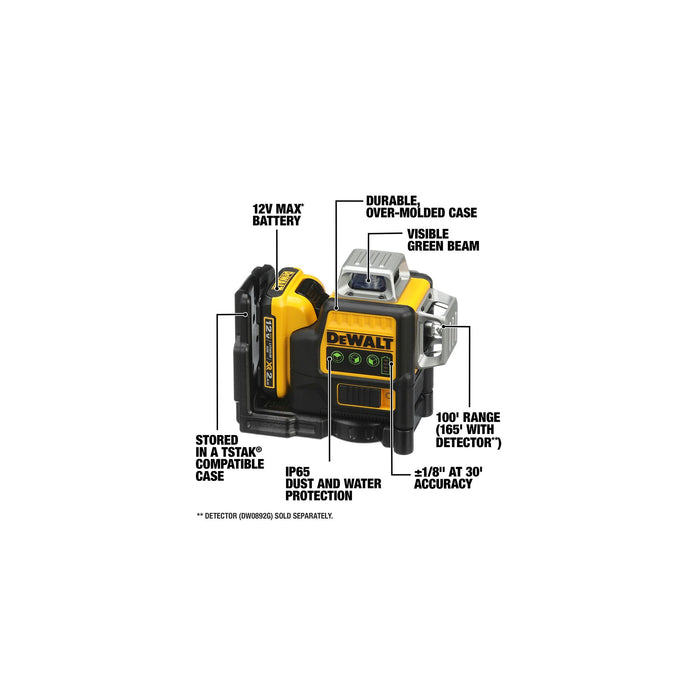 DeWalt 12V MAX 360° Green Beam 3 Line Laser Level