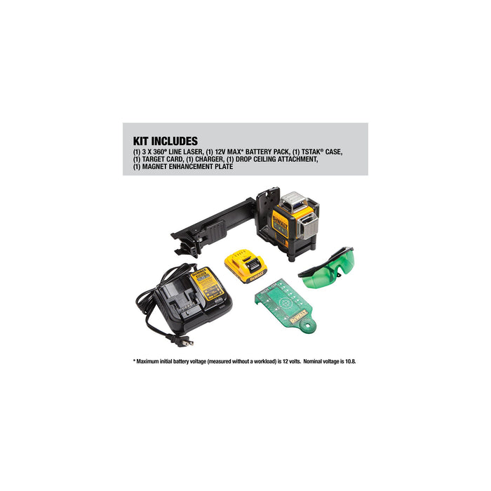 DeWalt 12V MAX 360° Green Beam 3 Line Laser Level