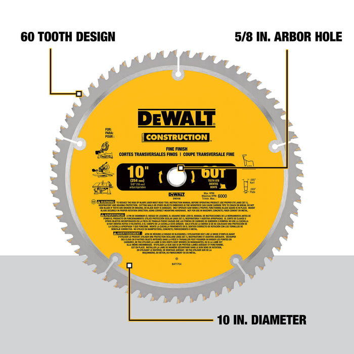 DeWalt 10" 60T Construction Mitre/Table Saw Blades