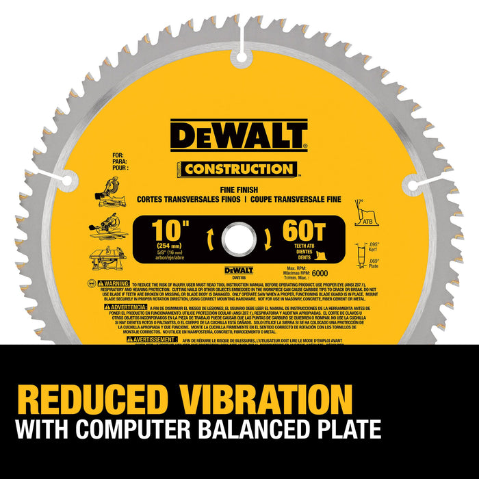 DeWalt 10" 60T Construction Mitre/Table Saw Blades