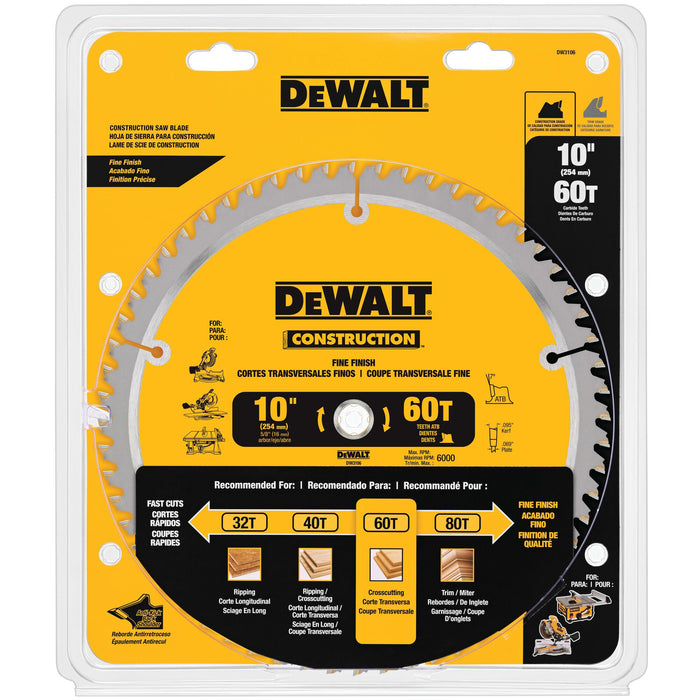 DeWalt 10" 60T Construction Mitre/Table Saw Blades