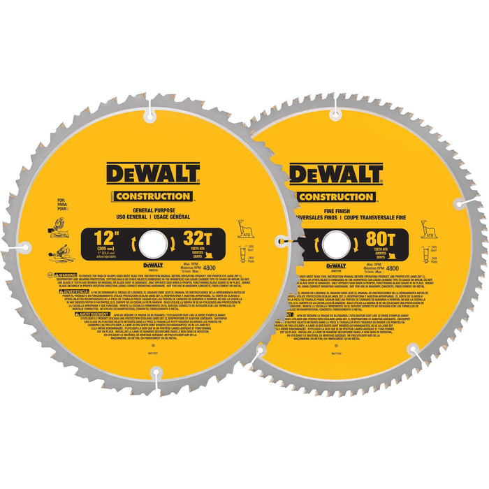 DeWalt 12" 32T/80T Mitre Saw Blade Combo Pack