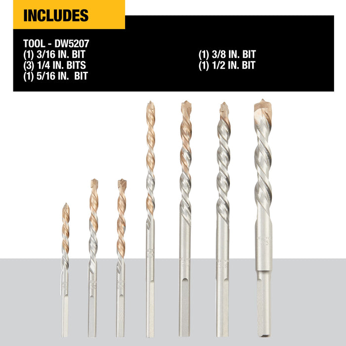 DeWalt 7 pc. Premium Percussion Masonry Drill Bit Set