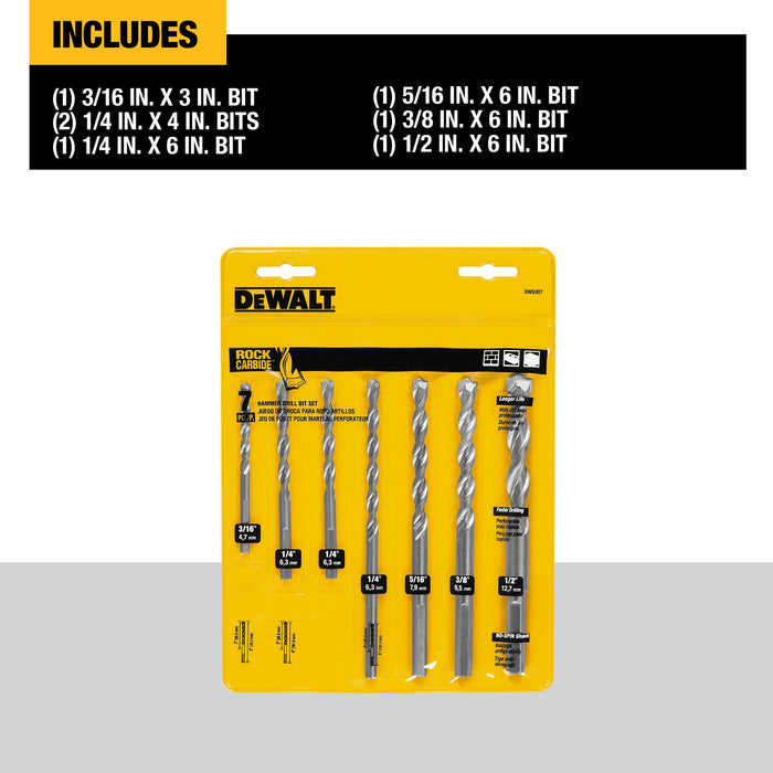 DeWalt 7 pc. Premium Percussion Masonry Drill Bit Set